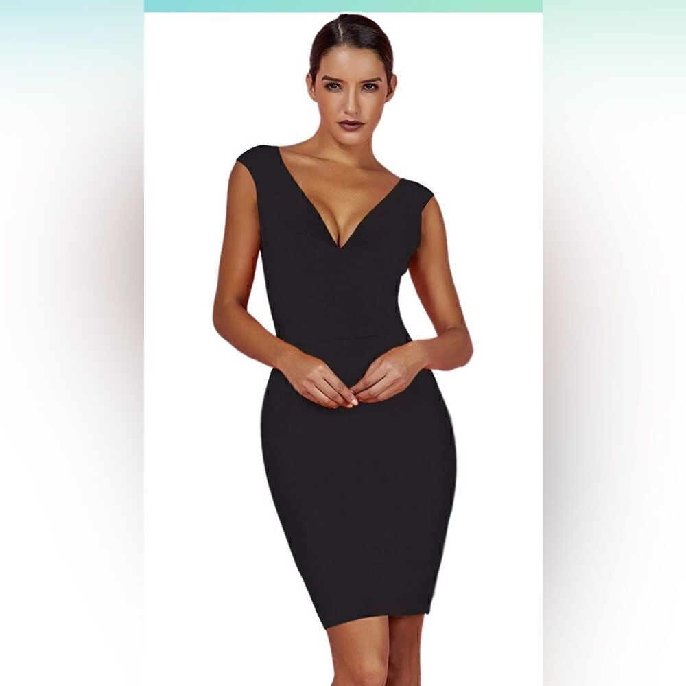 Women’s Rayon V-Neck Cross Front Bodycon Bandage Dress – Size S
